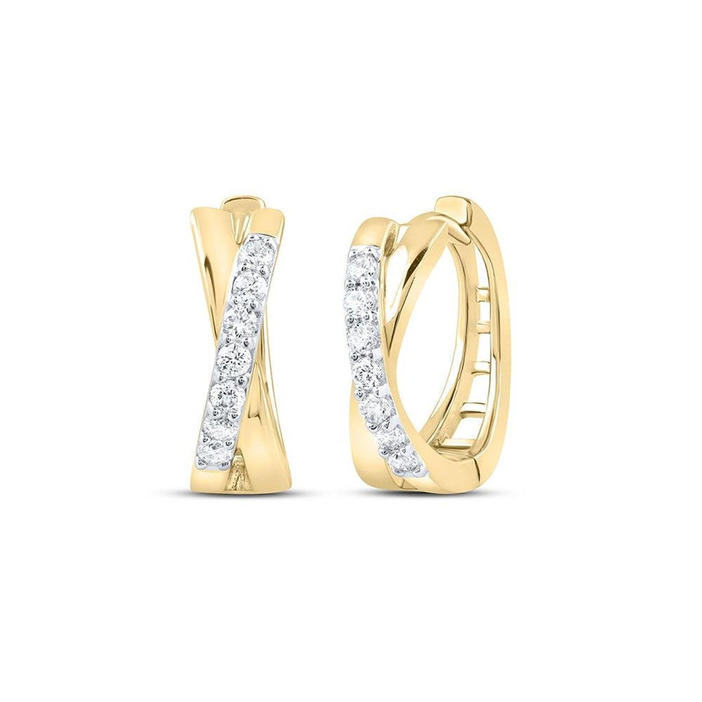 Yellow Gold Round Diamond Dangle Earrings - 1/6 Carat Total Diamond Weight