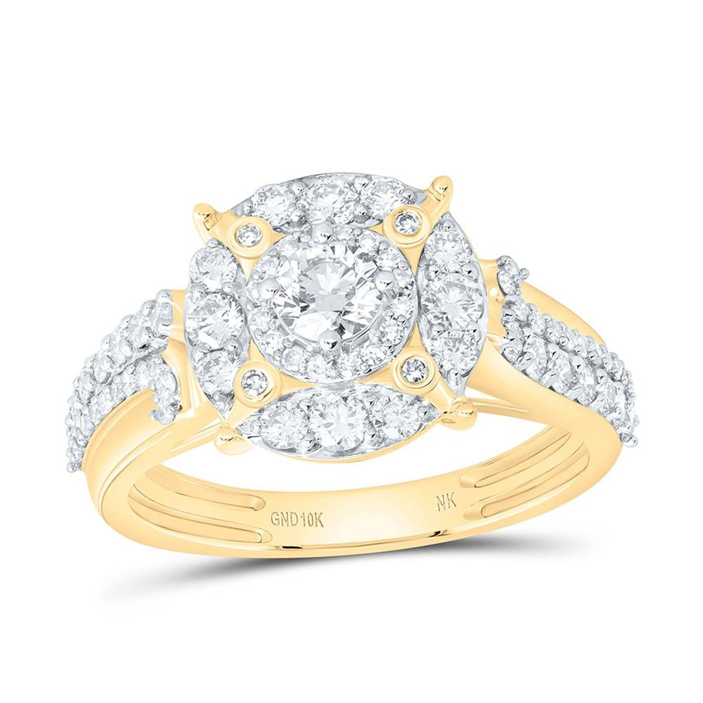 Yellow Gold Round Diamond Engagement Ring - 1 Carat Total Diamond Weight