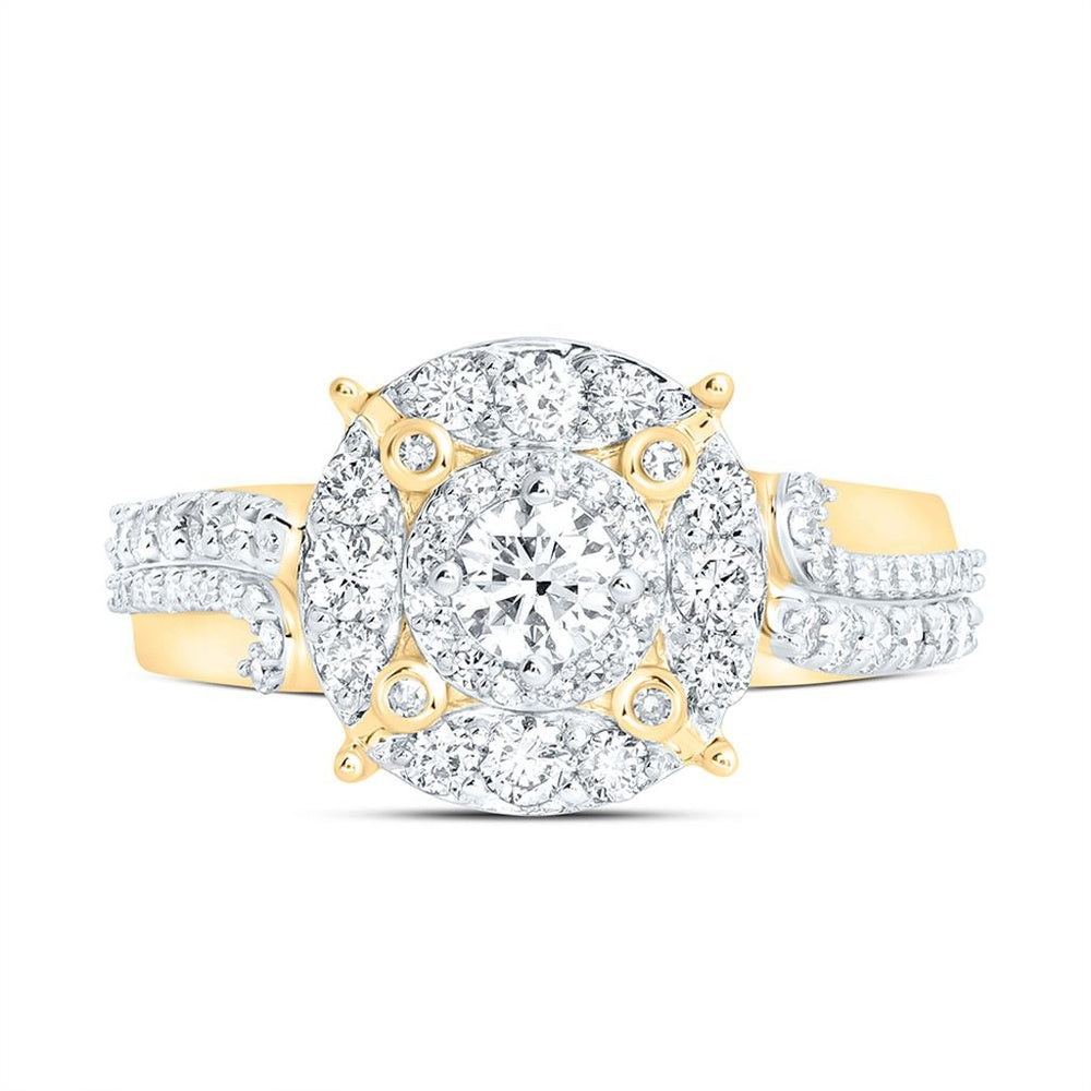 Yellow Gold Round Diamond Engagement Ring - 1 Carat Total Diamond Weight
