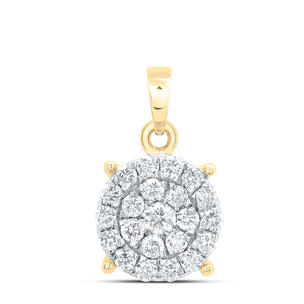Yellow Gold Round Diamond Pendant - 1/2 Carat Total Diamond Weight