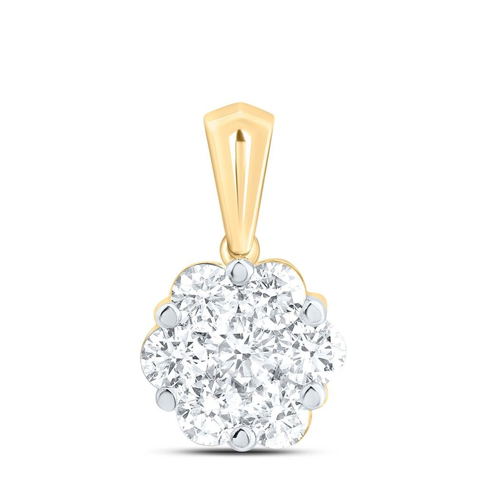 Yellow Gold Round Diamond Pendant - 1 Carat Total Diamond Weight