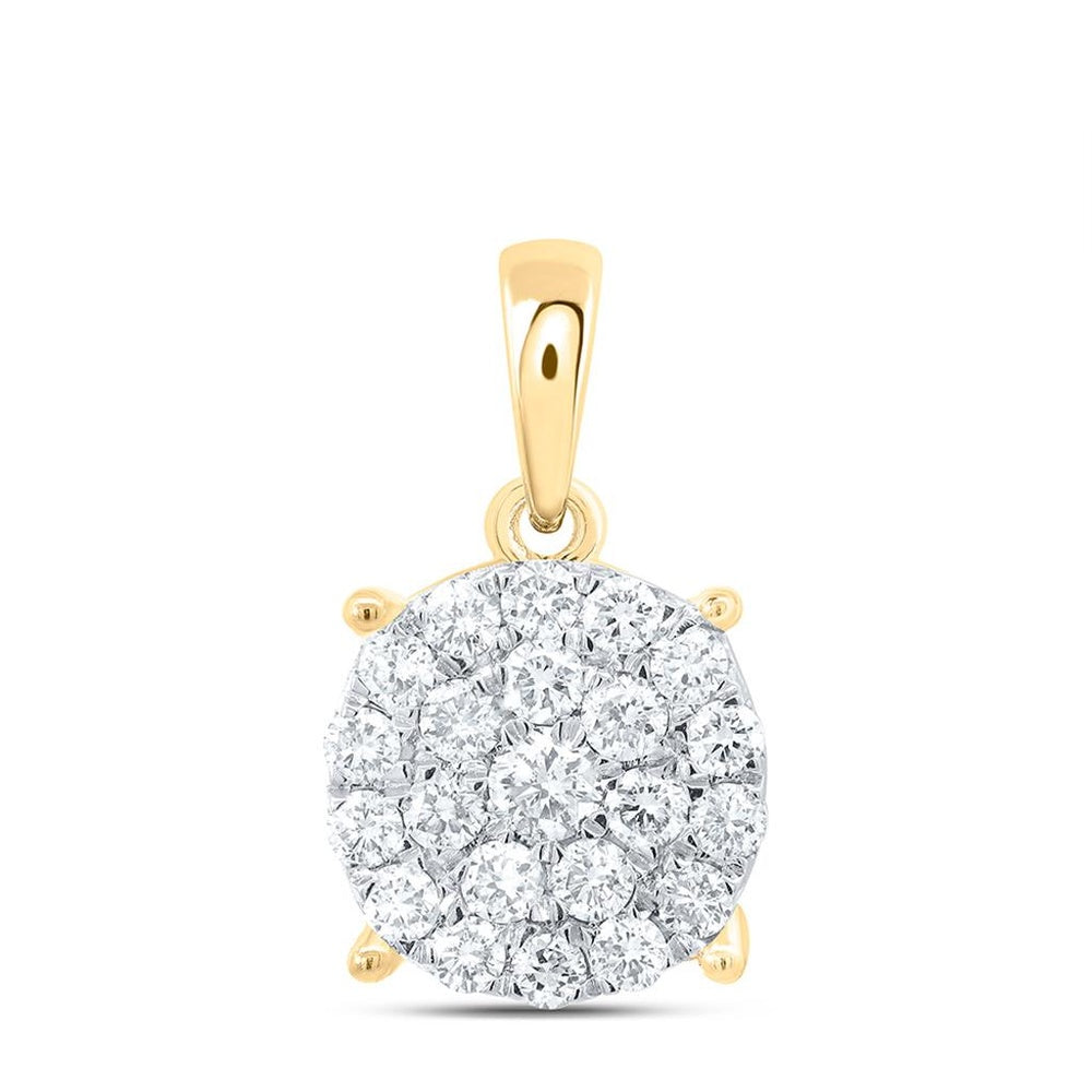 Yellow Gold Round Diamond Pendant - 3/4 Carat Total Diamond Weight