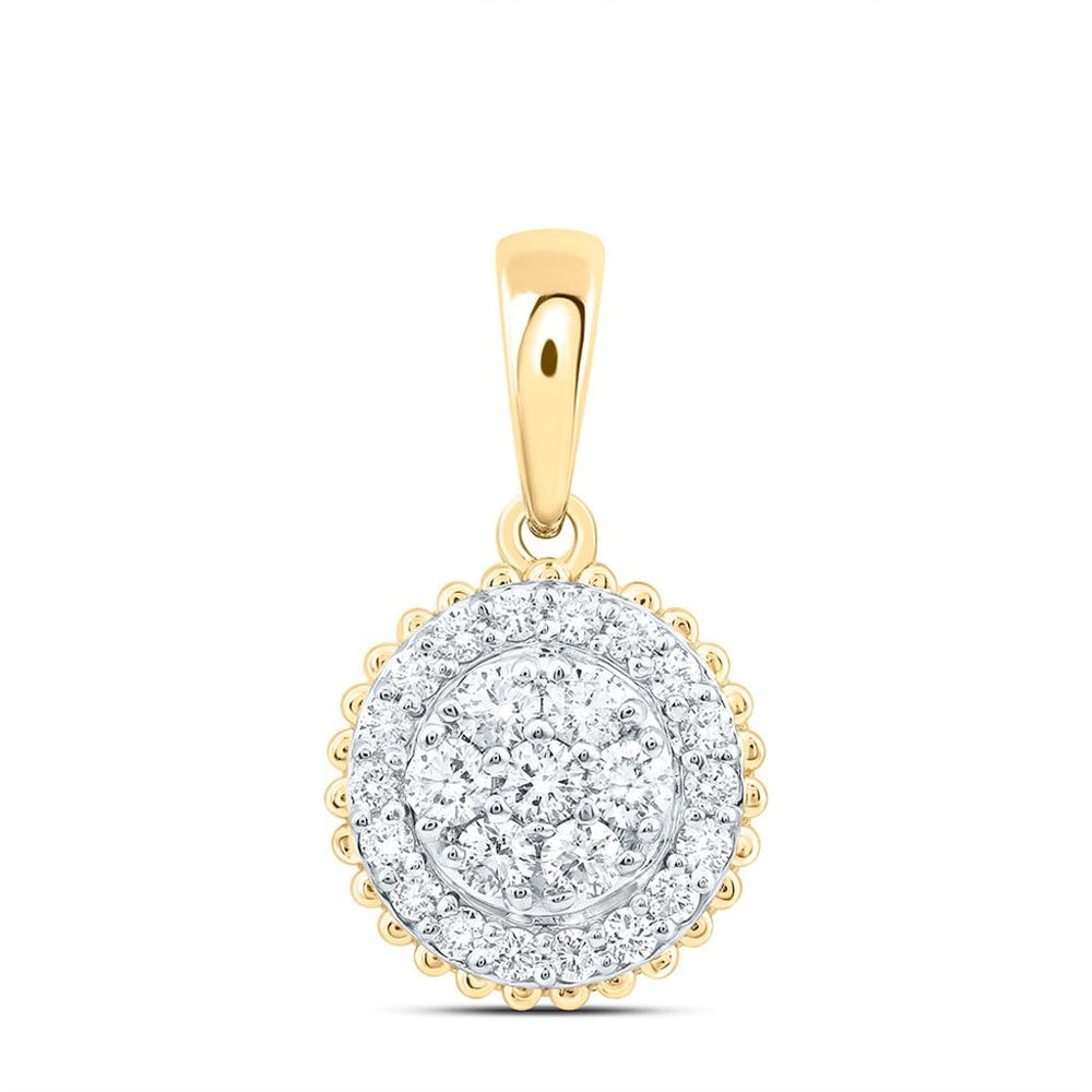 Yellow Gold Round Diamond Pendant - 3/8 Carat Total Diamond Weight