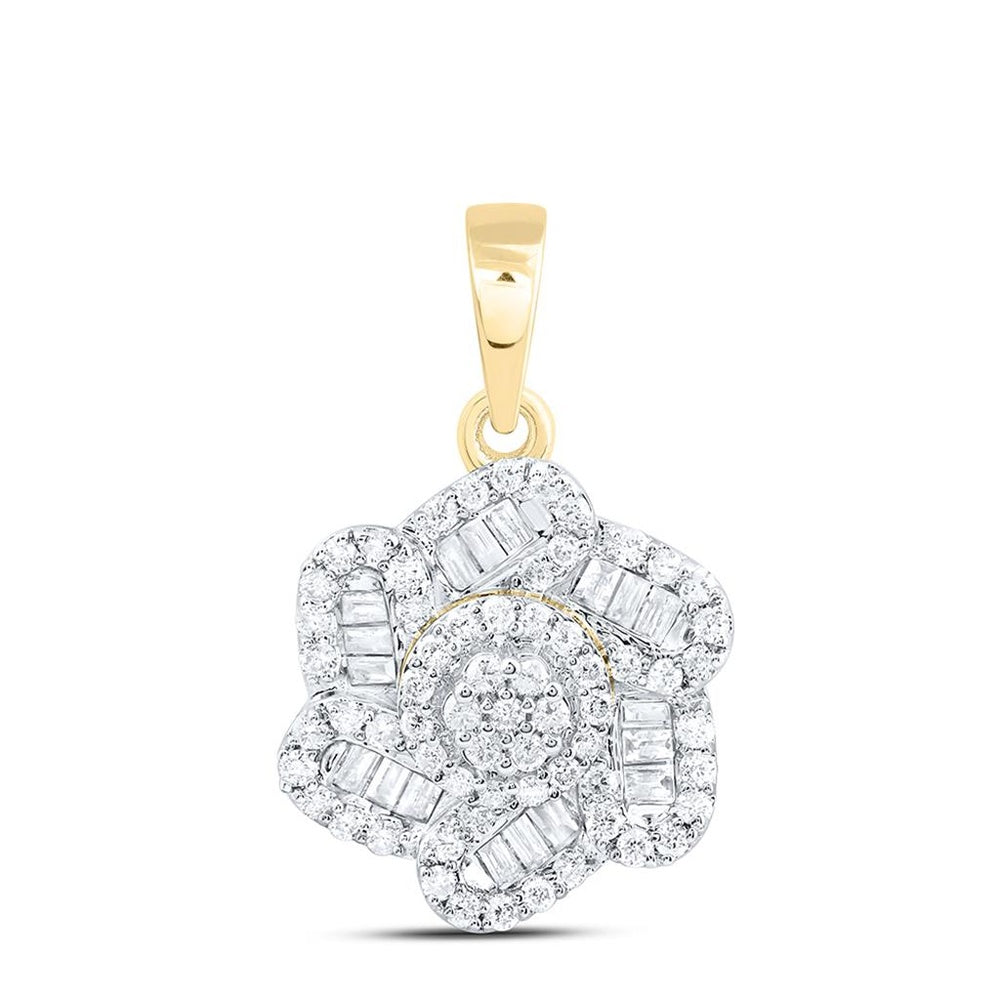 Yellow Gold Round Diamond Pendant - 3/8 Carat Total Diamond Weight