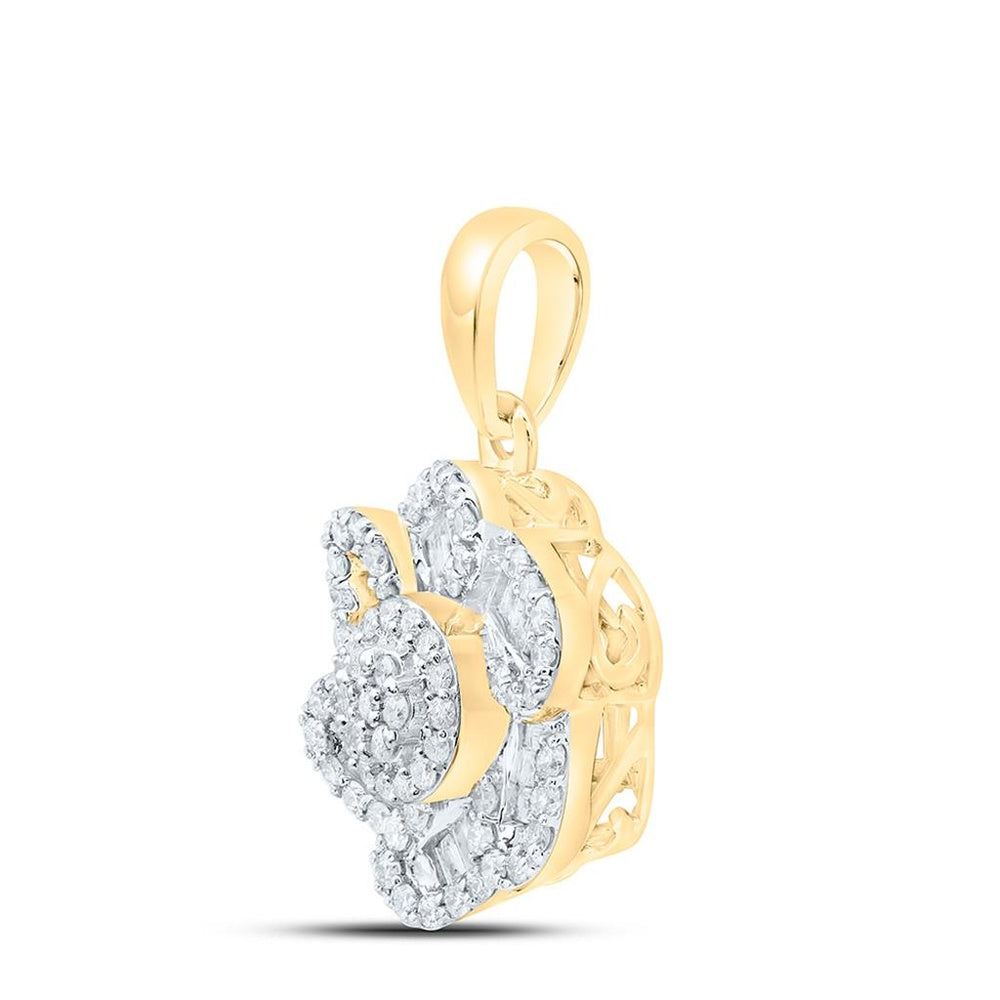 Yellow Gold Round Diamond Pendant - 3/8 Carat Total Diamond Weight