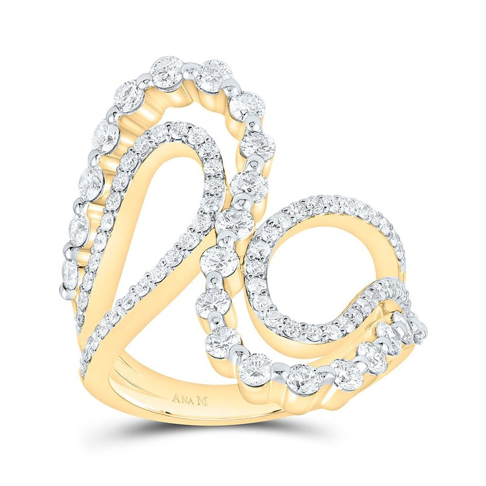 Yellow Gold Round Diamond Ring - 1 1/3 Carat Total Diamond Weight