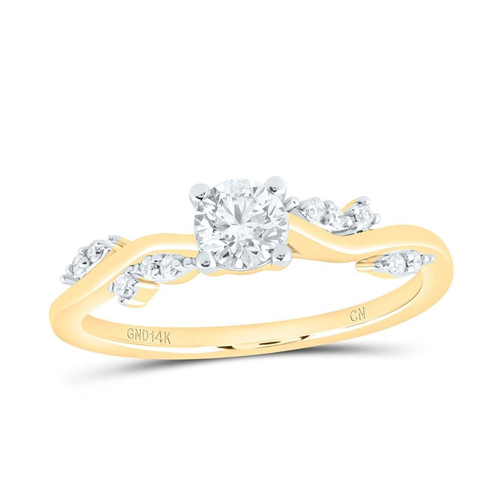 Yellow Gold Round Diamond Ring - 3/8 Carat Total Diamond Weight
