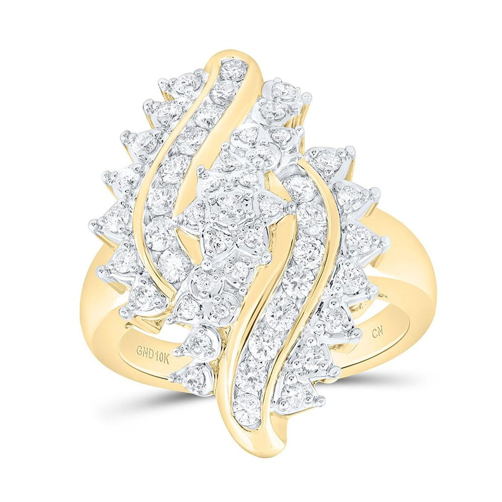 Yellow Gold Round Diamond Ring - 7/8 Carat Total Diamond Weight