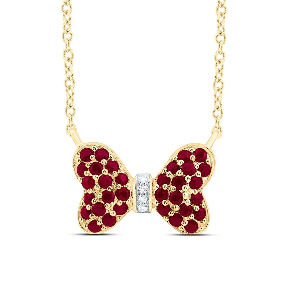 Yellow Gold Round Ruby and Diamond 18-Inch Necklace