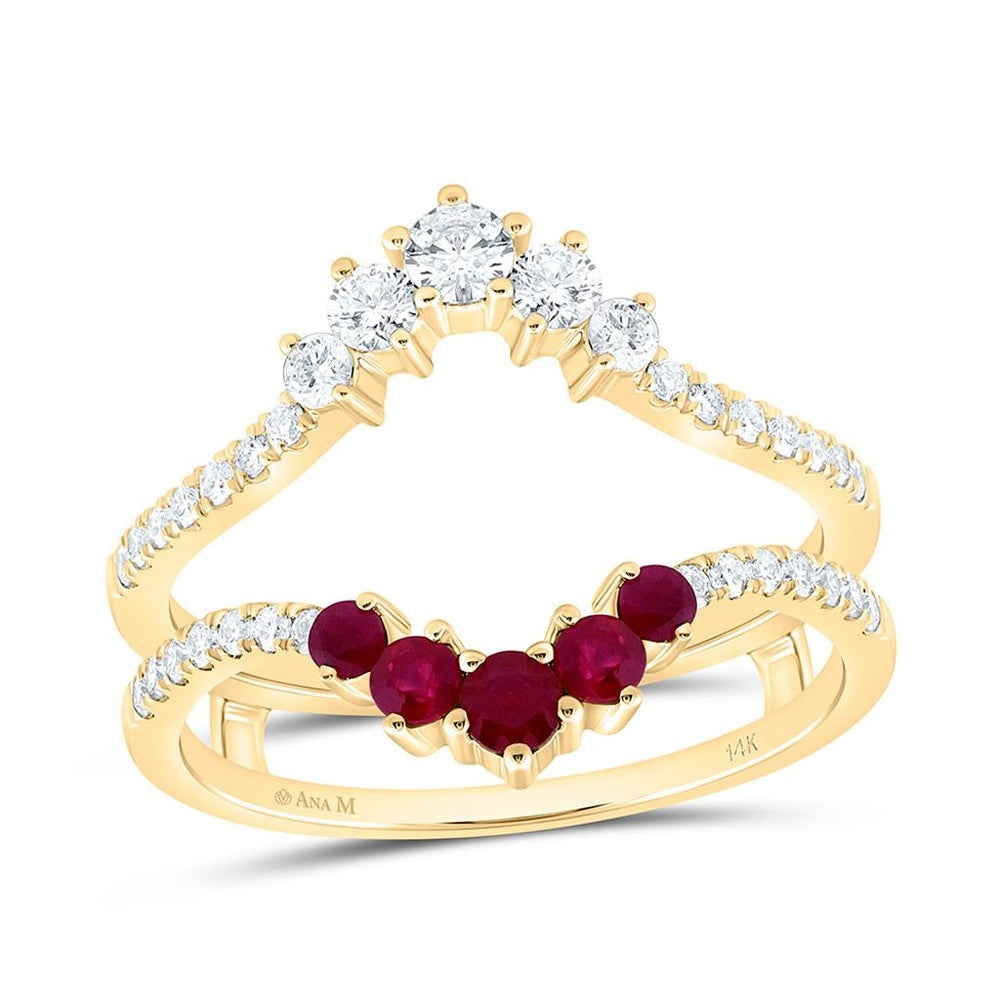 Yellow Gold Round Ruby and Diamond Ring - 1/2 Carat Total Gemstone Weight