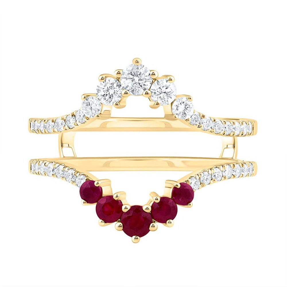 Yellow Gold Round Ruby and Diamond Ring - 1/2 Carat Total Gemstone Weight