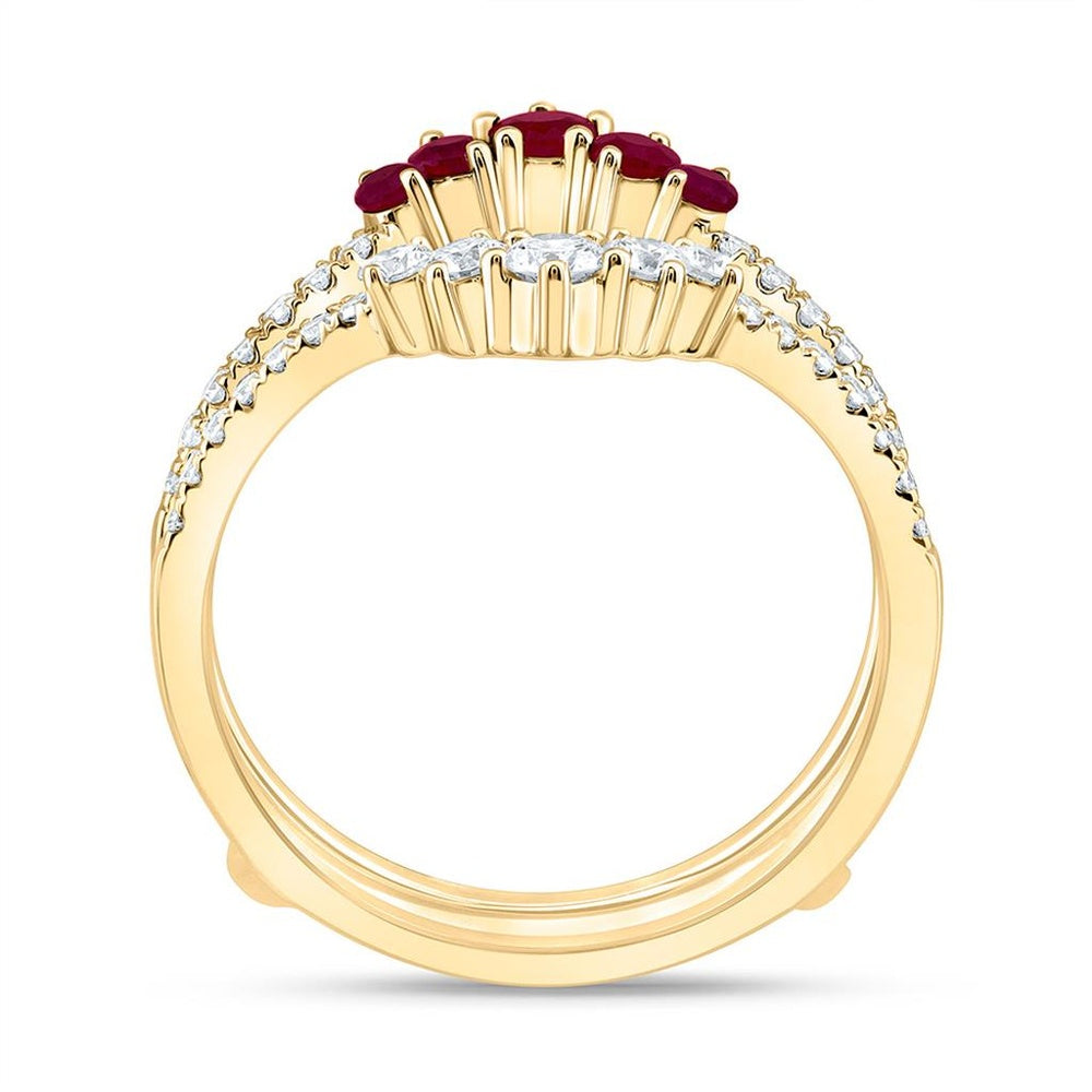 Yellow Gold Round Ruby and Diamond Ring - 1/2 Carat Total Gemstone Weight