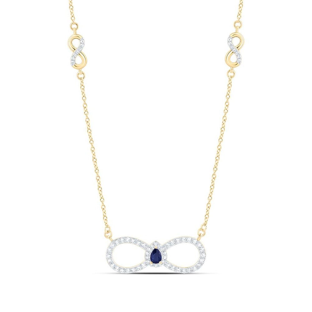 Yellow Gold Round Sapphire and Diamond 18-Inch Necklace - 1/3 Carat Total Gemstone Weight