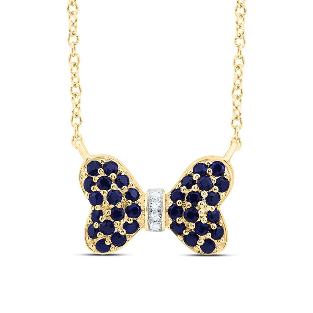 Yellow Gold Round Sapphire and Diamond 18-Inch Necklace