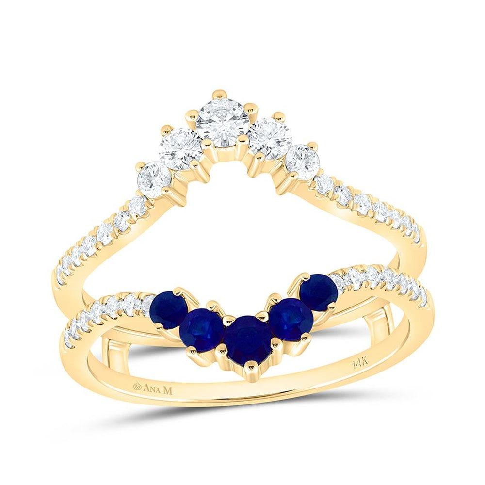 Yellow Gold Round Sapphire and Diamond Ring - 1/2 Carat Total Gemstone Weight