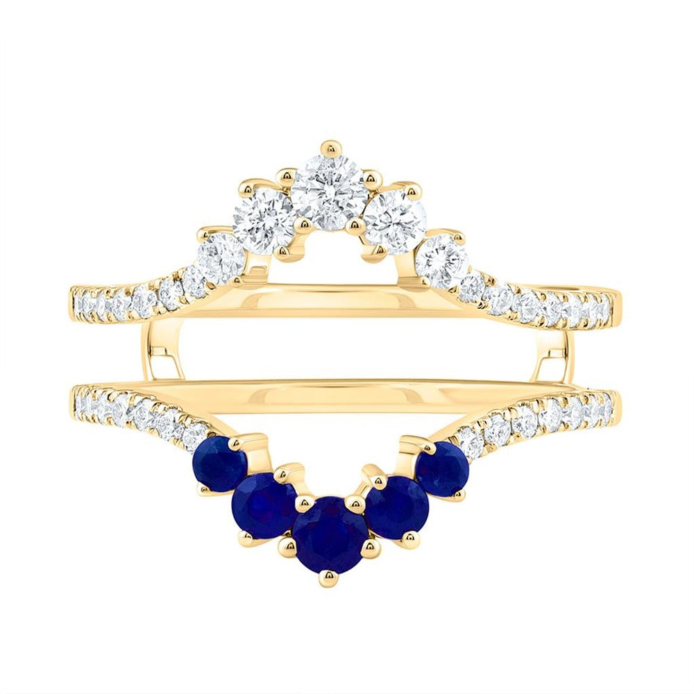 Yellow Gold Round Sapphire and Diamond Ring - 1/2 Carat Total Gemstone Weight