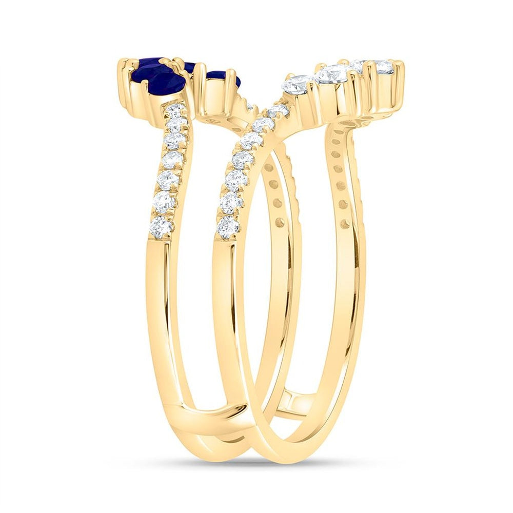 Yellow Gold Round Sapphire and Diamond Ring - 1/2 Carat Total Gemstone Weight