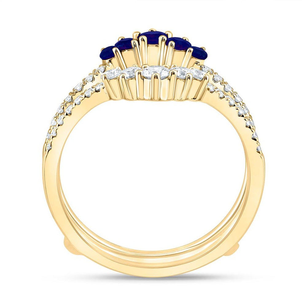 Yellow Gold Round Sapphire and Diamond Ring - 1/2 Carat Total Gemstone Weight