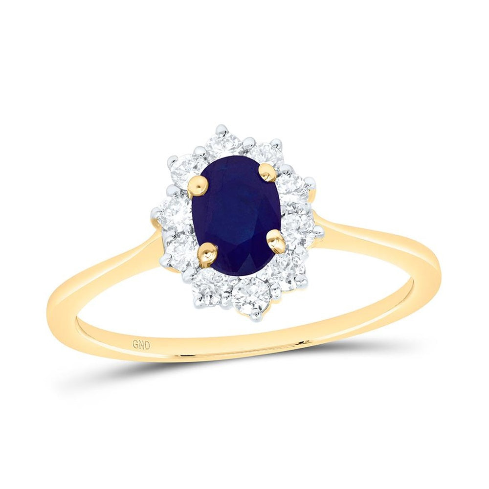 Yellow Gold Round Sapphire and Diamond Ring - 1/4 Carat Total Gemstone Weight