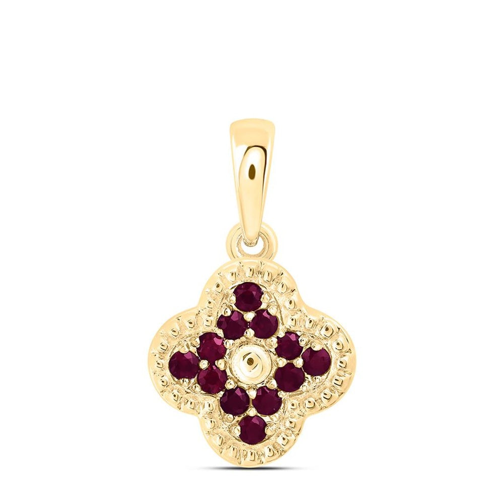 Yellow Gold Ruby and Diamond Clover Pendant - 1/4 Carat Total Gemstone Weight