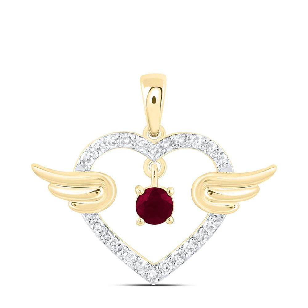 Yellow Gold Ruby and Diamond Heart Pendant - 1/10 Carat Total Gemstone Weight