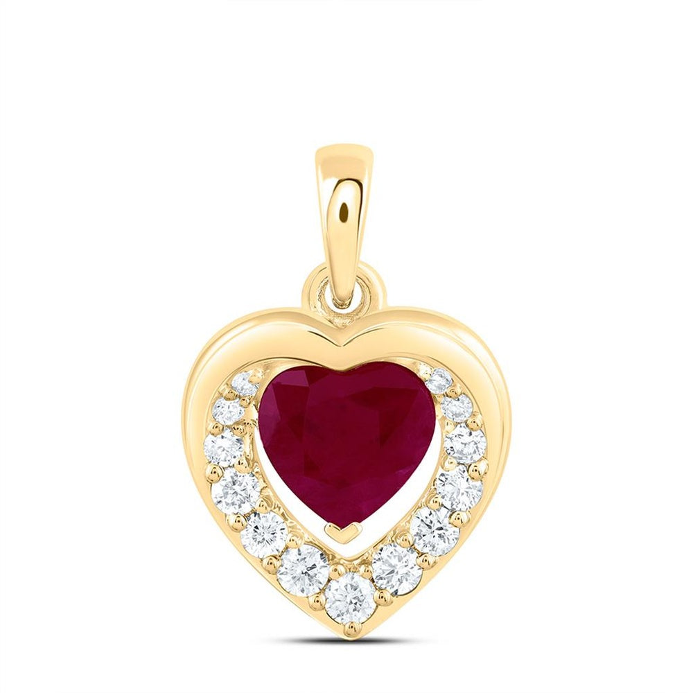 Yellow Gold Ruby and Diamond Heart Pendant - 1/5 Carat Total Gemstone Weight
