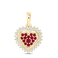 Yellow Gold Ruby and Diamond Heart Pendant - 1/8 Carat Total Gemstone Weight