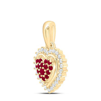 Yellow Gold Ruby and Diamond Heart Pendant - 1/8 Carat Total Gemstone Weight