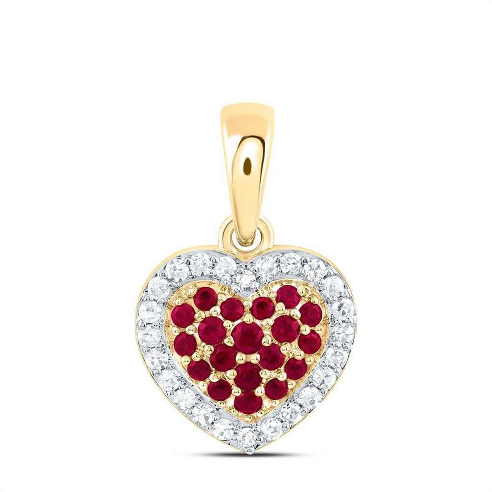 Yellow Gold Ruby and Diamond Heart Pendant - 1/8 Carat Total Gemstone Weight