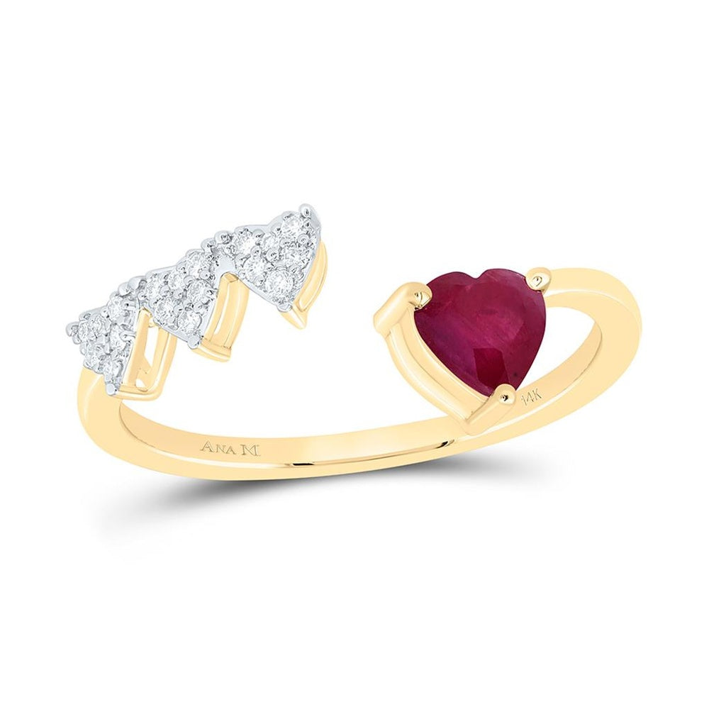 Yellow Gold Ruby and Diamond Heart Ring - 1/12 Carat Total Gemstone Weight