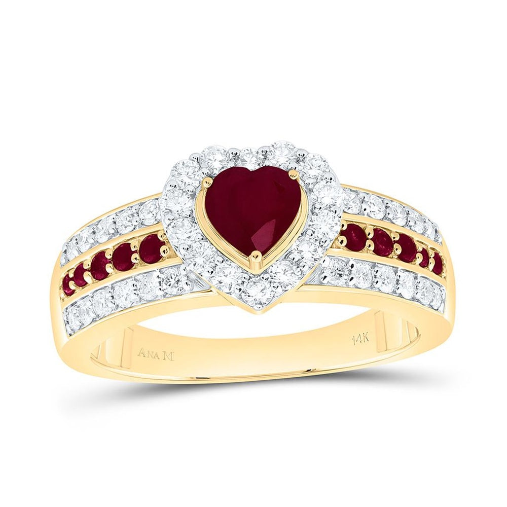 Yellow Gold Ruby and Diamond Heart Ring - 1/2 Carat Total Gemstone Weight