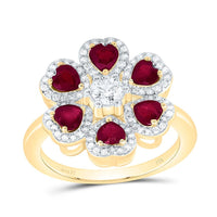 Yellow Gold Ruby and Diamond Heart Ring - 1/2 Carat Total Gemstone Weight