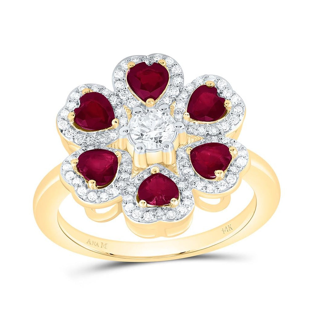 Yellow Gold Ruby and Diamond Heart Ring - 1/2 Carat Total Gemstone Weight