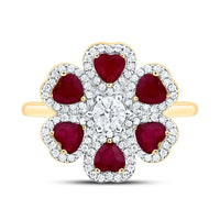 Yellow Gold Ruby and Diamond Heart Ring - 1/2 Carat Total Gemstone Weight