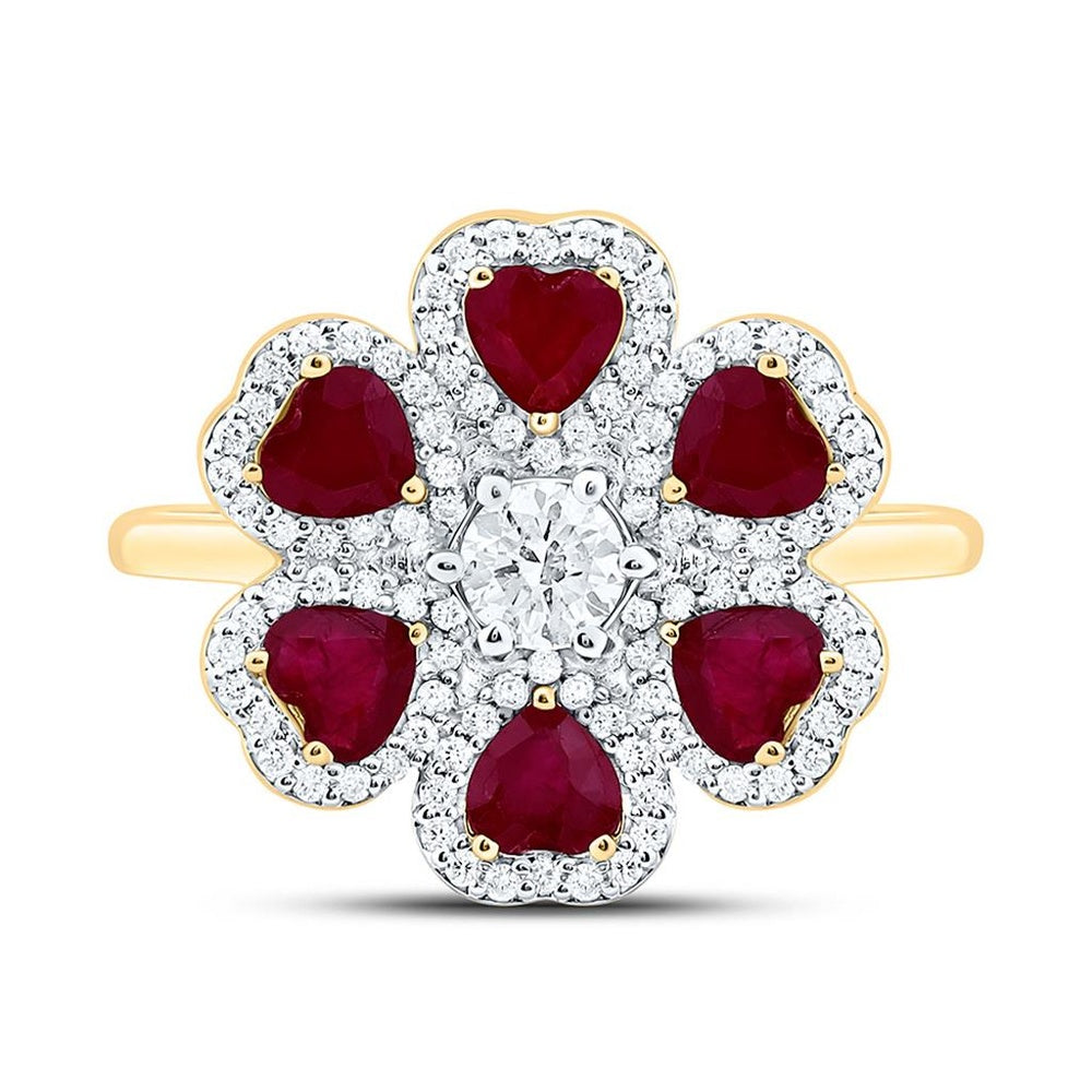 Yellow Gold Ruby and Diamond Heart Ring - 1/2 Carat Total Gemstone Weight