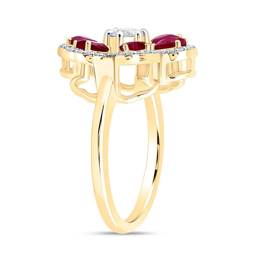 Yellow Gold Ruby and Diamond Heart Ring - 1/2 Carat Total Gemstone Weight