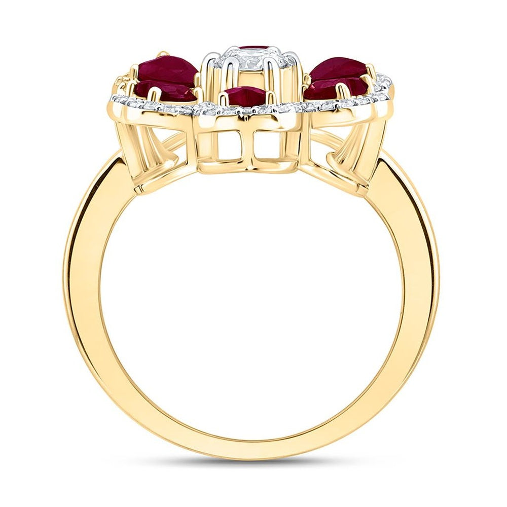 Yellow Gold Ruby and Diamond Heart Ring - 1/2 Carat Total Gemstone Weight