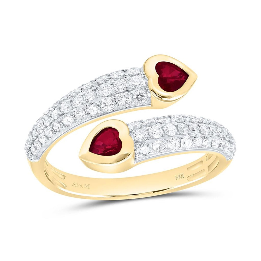 Yellow Gold Ruby and Diamond Heart Ring - 1/2 Carat Total Gemstone Weight