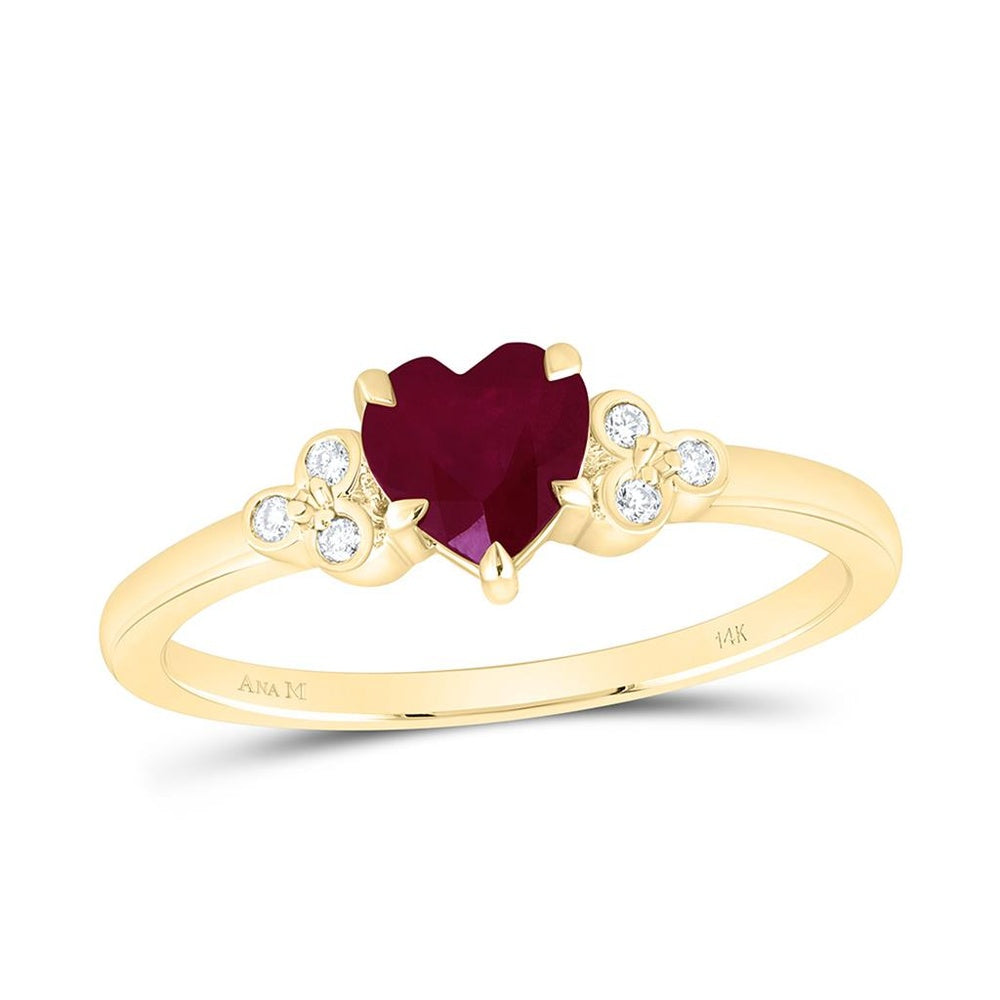 Yellow Gold Ruby and Diamond Heart Ring - 1/20 Carat Total Gemstone Weight