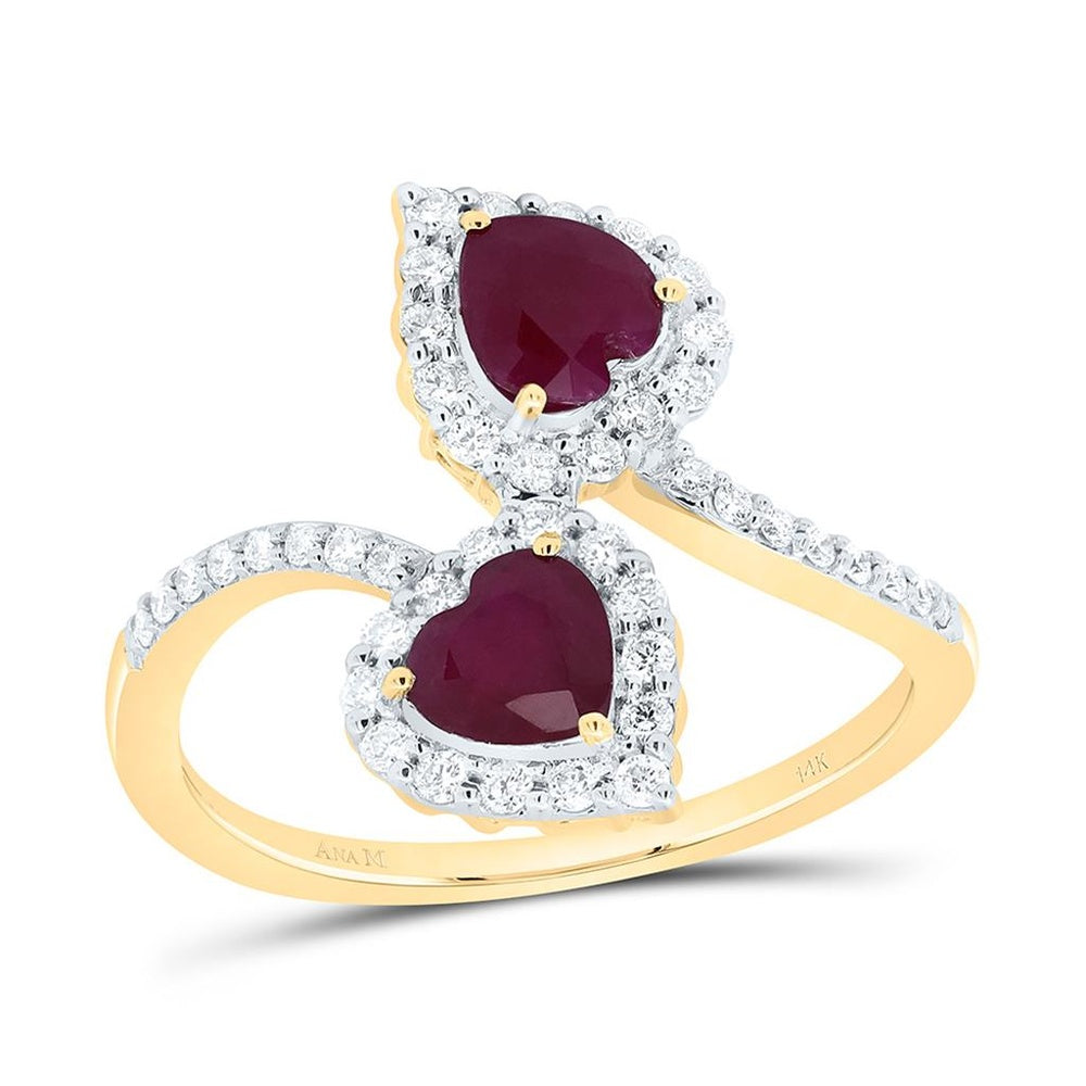 Yellow Gold Ruby and Diamond Heart Ring - 1/3 Carat Total Gemstone Weight