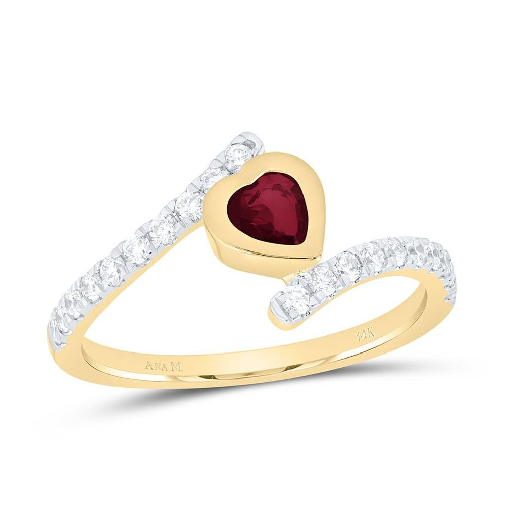 Yellow Gold Ruby and Diamond Heart Ring - 1/3 Carat Total Gemstone Weight