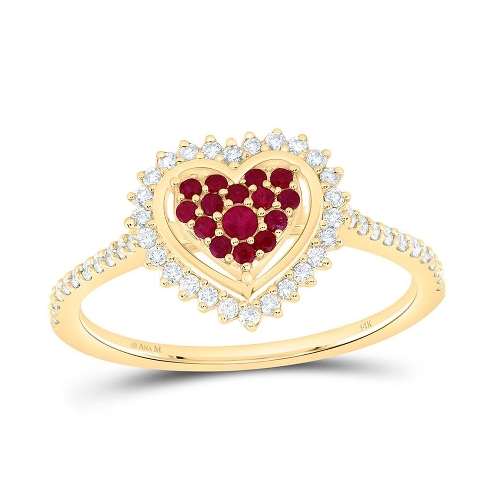 Yellow Gold Ruby and Diamond Heart Ring - 1/4 Carat Total Gemstone Weight
