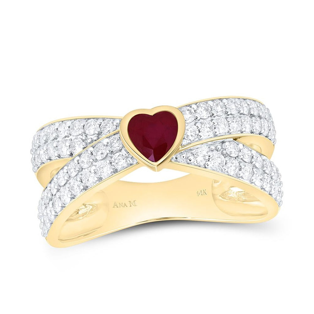 Yellow Gold Ruby and Diamond Heart Ring - 3/4 Carat Total Gemstone Weight