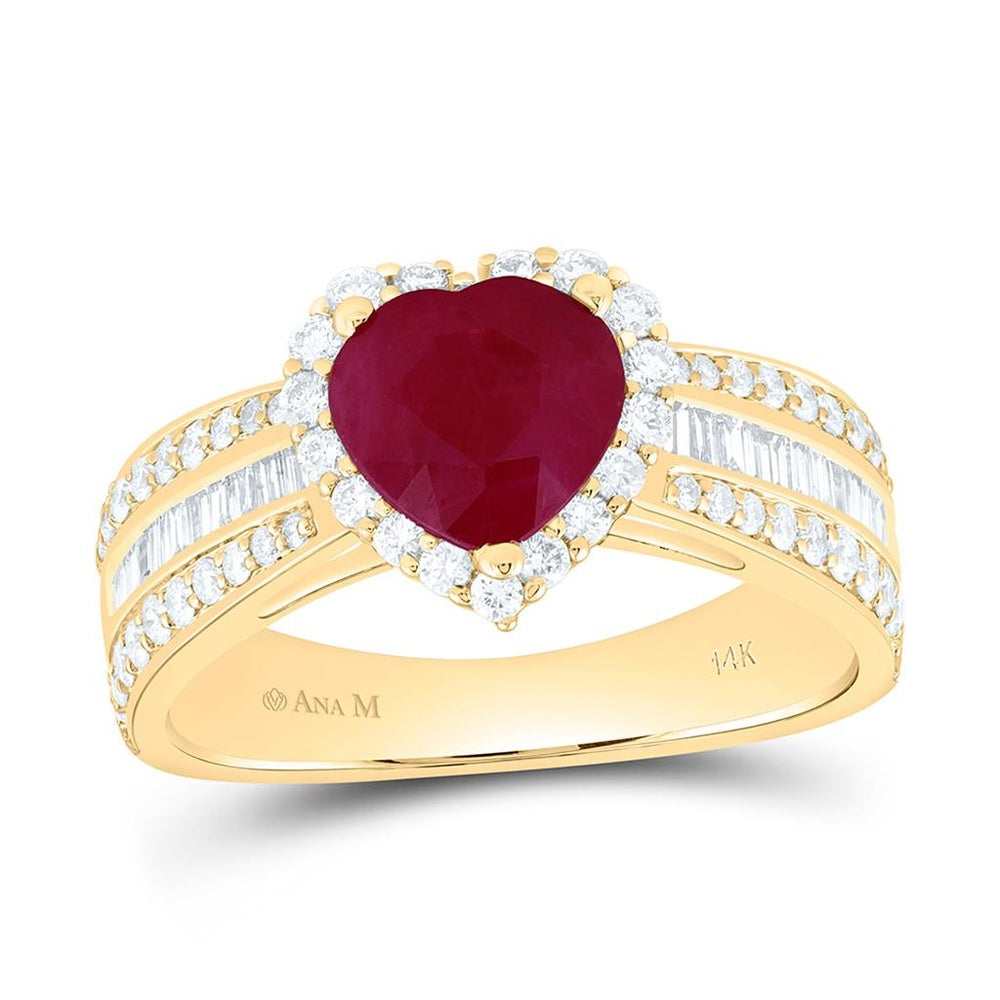 Yellow Gold Ruby and Diamond Heart Ring - 3/4 Carat Total Gemstone Weight