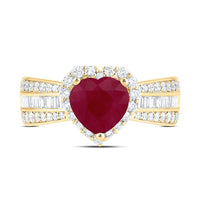 Yellow Gold Ruby and Diamond Heart Ring - 3/4 Carat Total Gemstone Weight