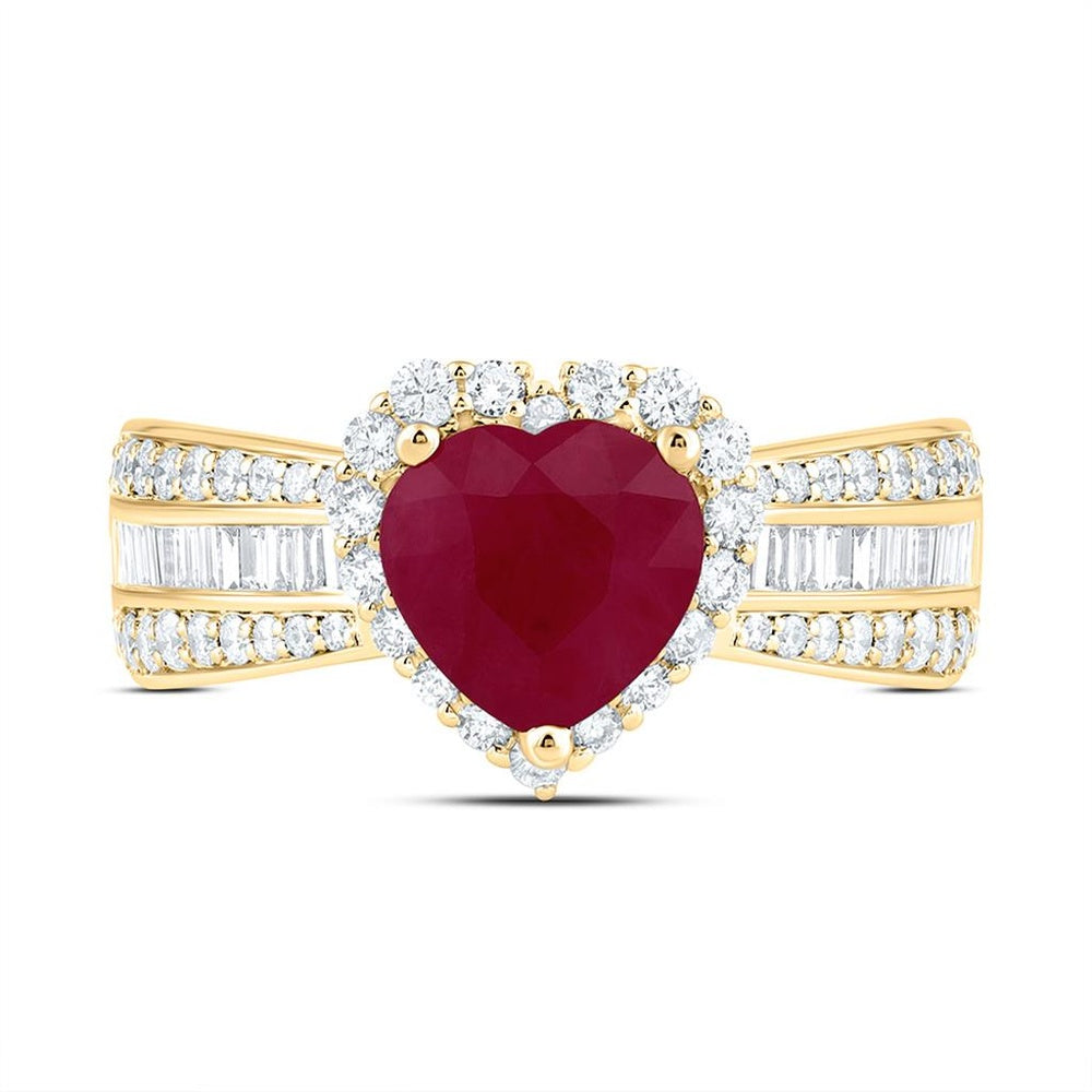 Yellow Gold Ruby and Diamond Heart Ring - 3/4 Carat Total Gemstone Weight