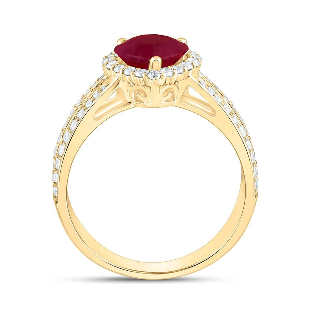 Yellow Gold Ruby and Diamond Heart Ring - 3/4 Carat Total Gemstone Weight