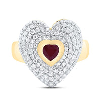 Yellow Gold Ruby and Diamond Heart Ring - 7/8 Carat Total Gemstone Weight