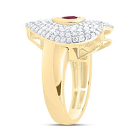 Yellow Gold Ruby and Diamond Heart Ring - 7/8 Carat Total Gemstone Weight