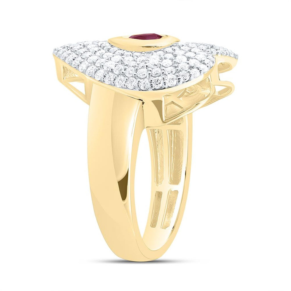 Yellow Gold Ruby and Diamond Heart Ring - 7/8 Carat Total Gemstone Weight